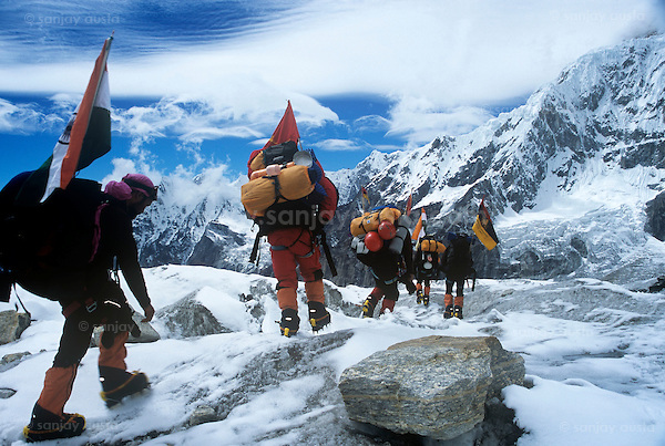 Returning after a successful ascent. Sherpas and Indian Army return to the Base Camp most of them 10 kilos lighter due to the rigours of the climb. Hunger also dies out in those heights (sanjay austa austa)